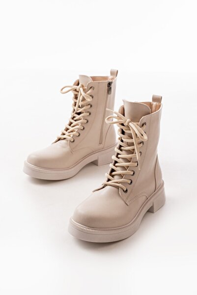 Zerenyus Exi̇n-02-356 Premium Beige Lace-Up Zippered Daily Women's Boots