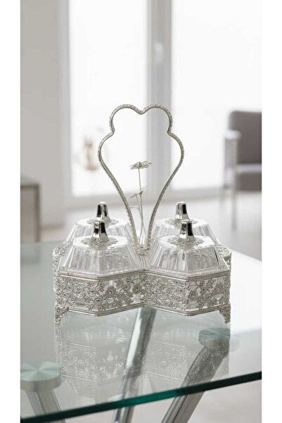 Generic A luxurious serving tray set with an elegant stand and heart-shaped h...