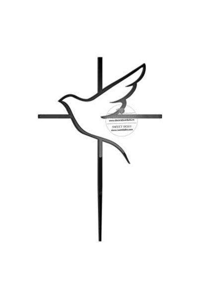 Decoratiuni Dulci Topper pentru tort de botez, cruce si porumbel - Negru