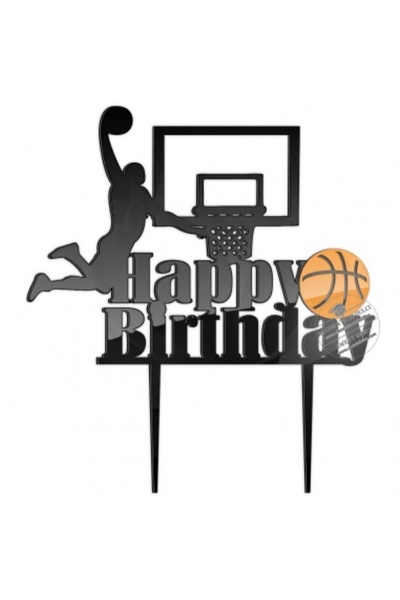 Decoratiuni Dulci Cake topper baschetbalist Happy birthday - Negru