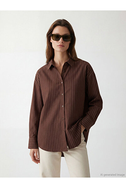 LC Waikiki M&B Collection Kahverengi Çizgili Kadın Gömlek