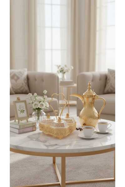 Generic A luxurious serving tray set with an elegant stand and heart-shaped h...