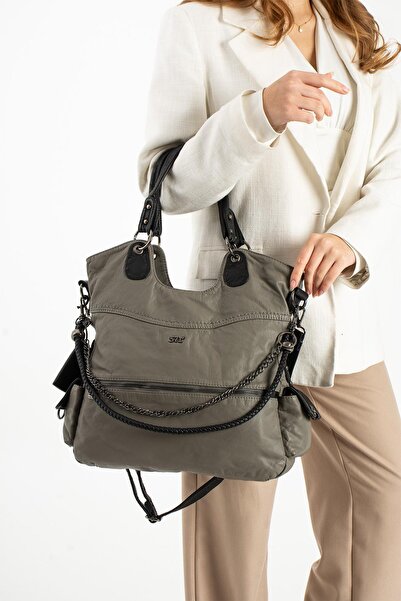 571 Collections Çanta Washed Leather Shoulder Bag Gray
