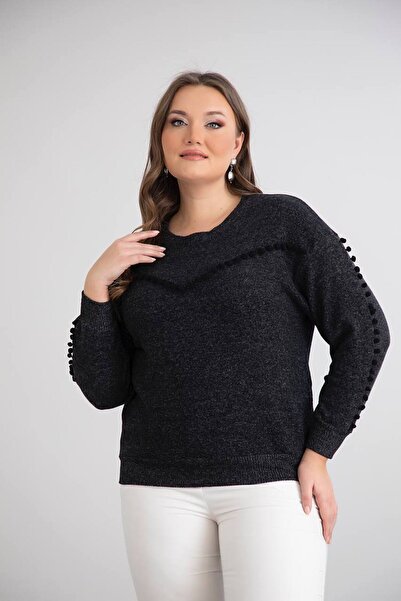 PASTEL BUTİK Pompom Soft Plus Size Women's Sweatshirt