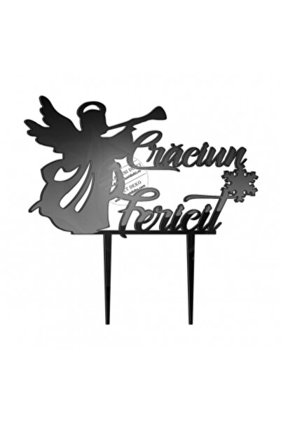 Decoratiuni Dulci Topper Craciun fericit cu ingeras - Negru