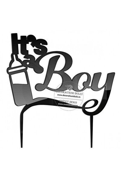 Decoratiuni Dulci Topper plexi, It's a boy - Negru