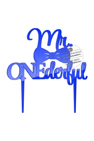 Decoratiuni Dulci Topper Mr ONEderful cu papion, plexi - Negru