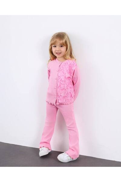 ARBİ kids Розово момичешко кардиганче с розова апликация от роза, изработено ...