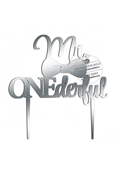 Decoratiuni Dulci Διακοσμητικό Mr ONEderful cu papion, πλεξιγκλάς - Ασημί καθ...