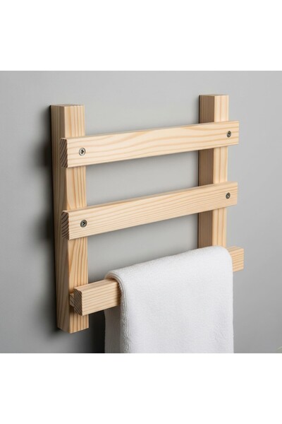 Ev dekka Ahşap Banyo Havluluk Askısı - Vidasız Yapışkanlı El Havlusu Rafı - 2...