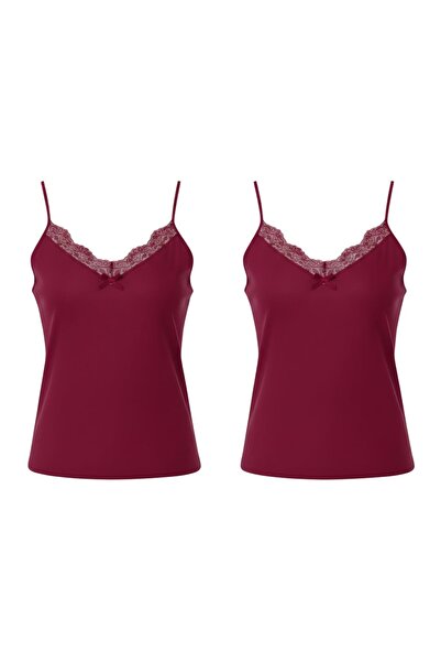Retrobird 2-Piece Lace Detailed Athlete Women's Top in Burgundy