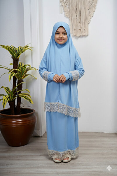 Defkay Kız çocuk etekli dantelli namaz elbisesi takımı