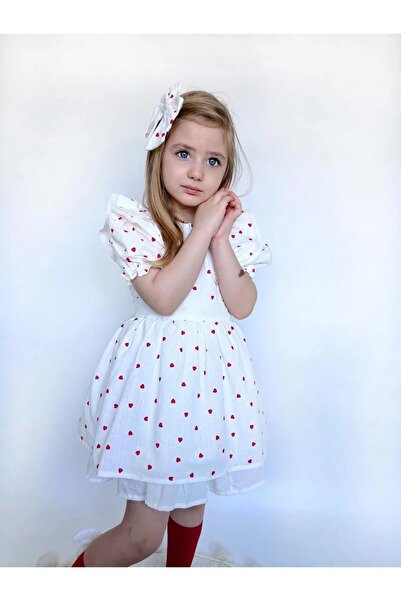 Pinkitokids YAREN Φόρεμα για κορίτσια με στάμπα καρδιάς (ΜΕ ΔΩΡΟ ΑΓΚΡΑΦΑ)