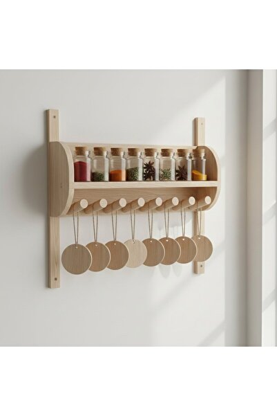 Ev dekka Ahşap Mutfak Baharatlık Ve Fincan Askılığı - Vidasız Yapışkanlı Duva...