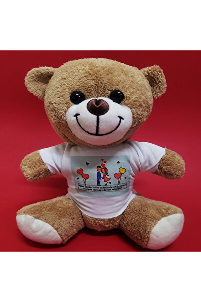 ZS DEMİR Brown Plush Teddy Bear with T-Shirt