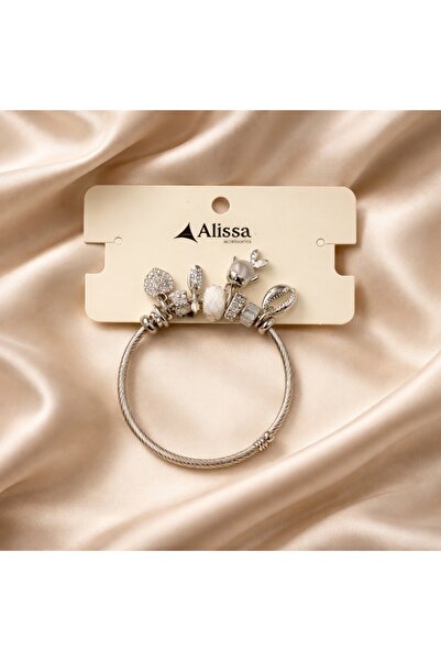 Alissa Accessories Gümüş Renk Figürlü Charmlı Çelik Bileklik