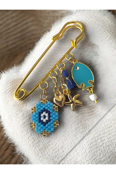 EL YAPIMI Nazar Boncuklu İskoç İğnesi Broş