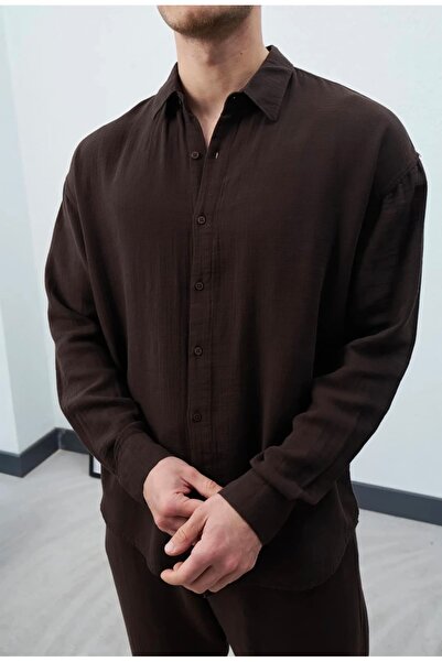 Wonraces Men's Brown Oversize Relaxed Fit Premium Summer Textured Long Sleeve...