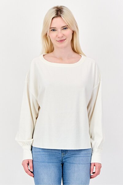 NIA Women Round Neck Long Sleeve Textured Sweatshirt, White