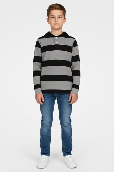 HAWK Kids Boy Striped Long Sleeve Hoodie, Multicolor