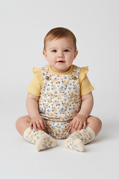 Little Lass Toddlers Girl 3 Pcs Floral Print Bodysuit, Top And Bucket Hat Set...