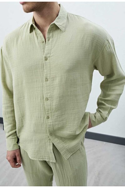 Wonraces Men's Çağla Oversize Relaxed Fit Premium Summer Textured Long Sleeve...