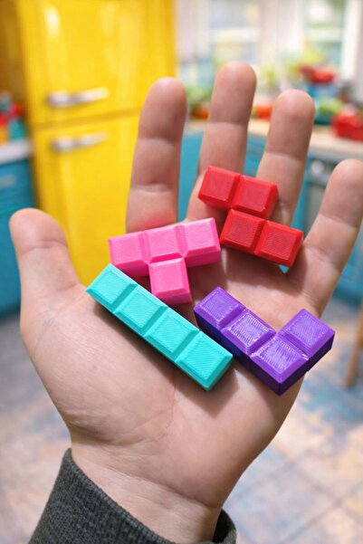 Otscraft Studio Renkli Tetris Blok Tasarımlı Buzdolabı Magnet Seti (4’lü)