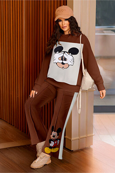 AsrymShop Disney Mickey Mouse tracksuit, lightweight cotton lycra, black