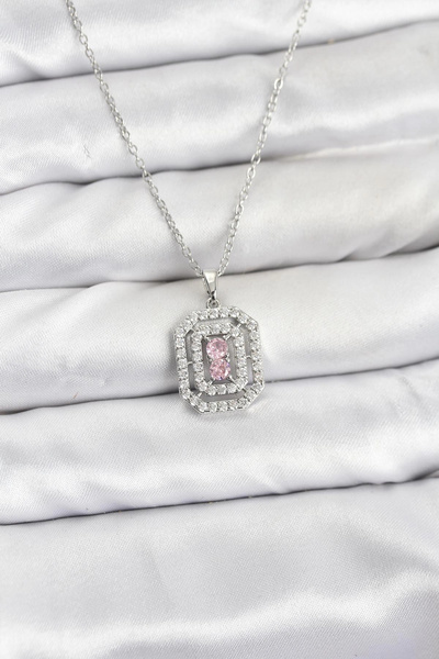 shopwave سلسلة فولاذية 316L فضية اللون مرصعة بحجر الزركون للنساء - TJ-BKO10859