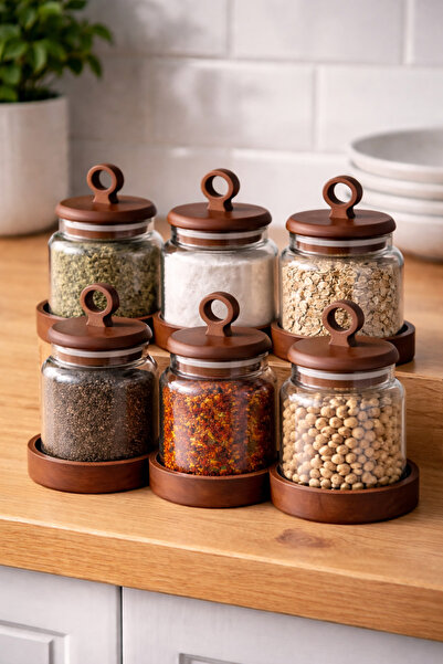 Paşabahçe 6'lı 400ml Akasya Kapaklı Cam Saklama Kavanozu Seti - Baharatlık Ba...
