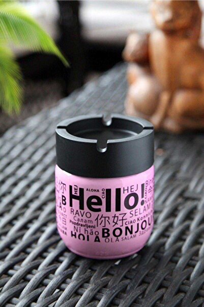 MericLine Glass Odorless Ashtray 425 Cc Hello Patterned Pink (1047)