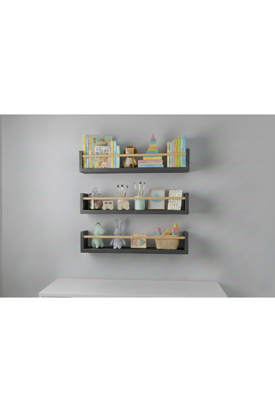 EGN WOODS 50X9 3-Piece Anthracite Mdf Baby Room Organizer Children's Room Mon...