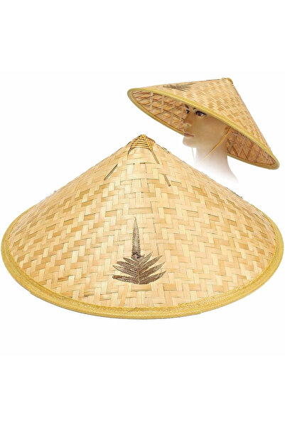 TTT Pălărie vietnameză cambodgiană de culoare naturală, din paie din PVC, cul...