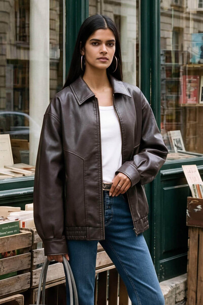 DeFacto Дад Фит Дамско палто от изкуствена кожа, кафяво G0644AX/BN530