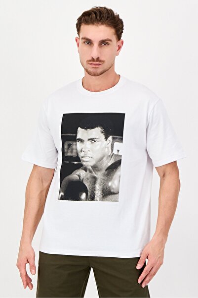 ALI Men Crew Neck Short Sleeve Graphic Print T-Shirt, White