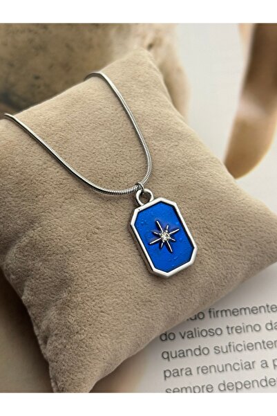 roshel Tarnish Resistant Steel Blue Enamel Star Pendant Silver Color Women's ...