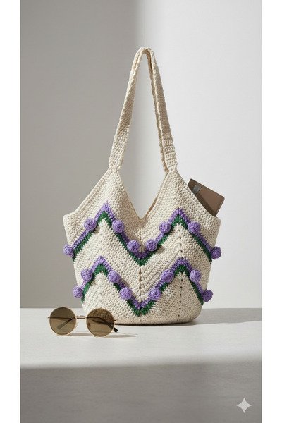 El Emeği Şıklığı:Bohem Zigzag Örgü Omuz Çantası