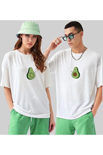 ALCİNOUS Unisex Oversize Cotton White Printed Lover's Pair Combination 2-Piec...