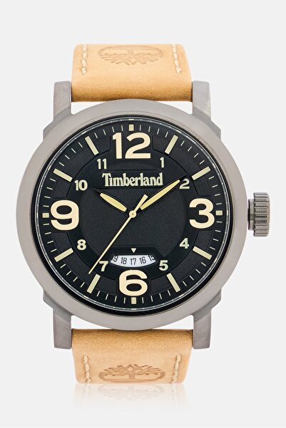 Timberland ساعة رجالية TBL14815JSU جلدية تناظرية 46 مم، لون كاكي