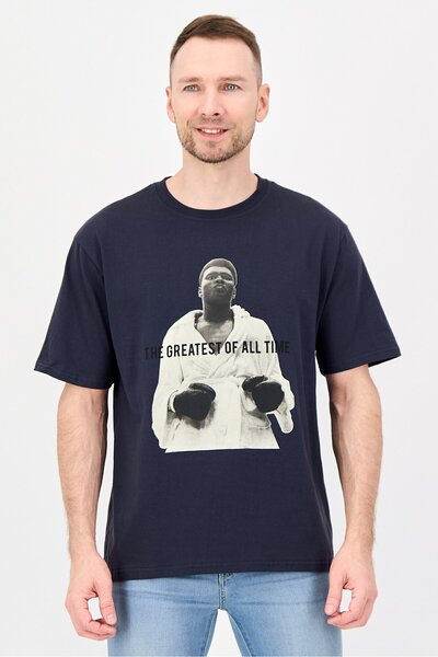 ALI Men Crew Neck Graphic Print Short Sleeve T-Shirt, Dark Grey