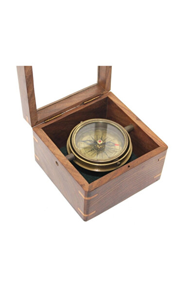 TTT بوصلة نحاسية مع صندوق خشبي موديل 14