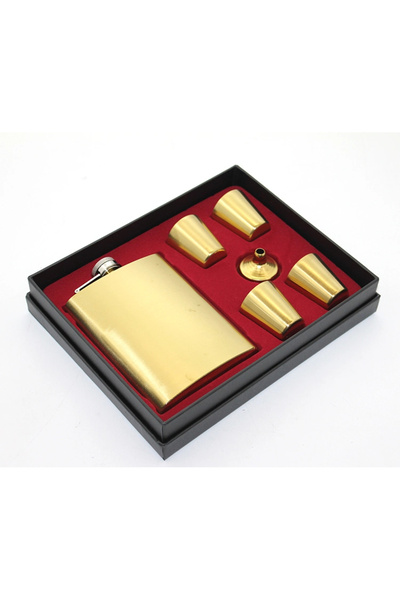 TTT Stainless Steel 4 Shot Glass Flask Set Gold