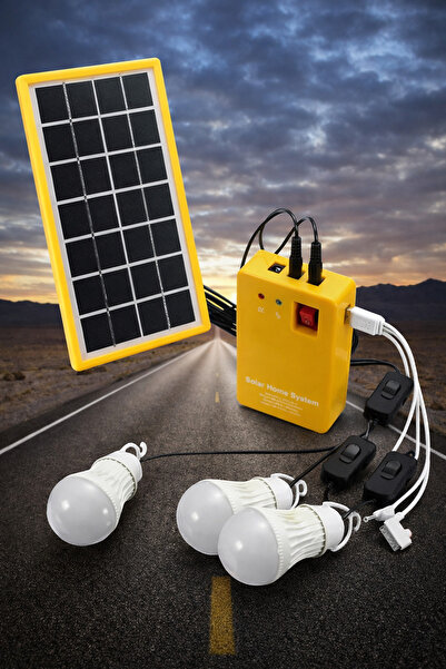 Kyrotech 3 Ampullü Radyolu Portatif Solar Güneş Enerji Sistemi, 5 MT Kablolu,...