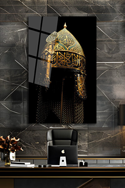 home dekors Fatih Sultan Mehmet Miğferi Cam Tablo Osmanlı Miğferi ve Altın Ha...