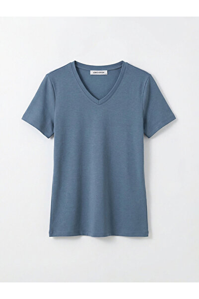 LC Waikiki New Season from Güli̇s Gi̇yi̇m Gray V-Neck Soft Touch Women's T-Shirt