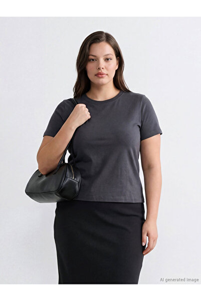 LC Waikiki موسم جديد من ملابس GULIS تي شيرت نسائي برقبة دائرية أنثراسايت