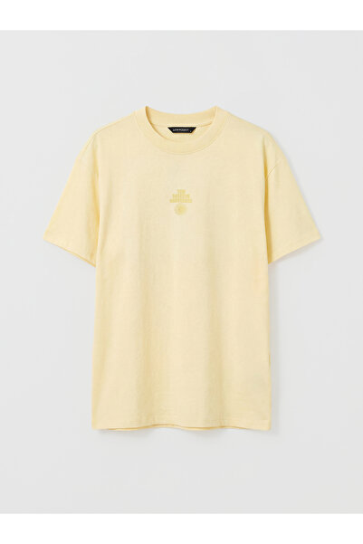 LC Waikiki Κίτρινο T-shirt με λαιμόκοψη με τύπωμα για γυναίκες