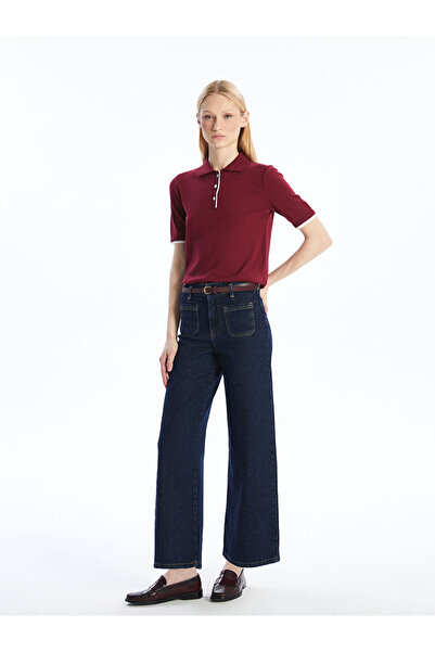 LC Waikiki Indigo Wideleg Women's Jean Pants with Belt