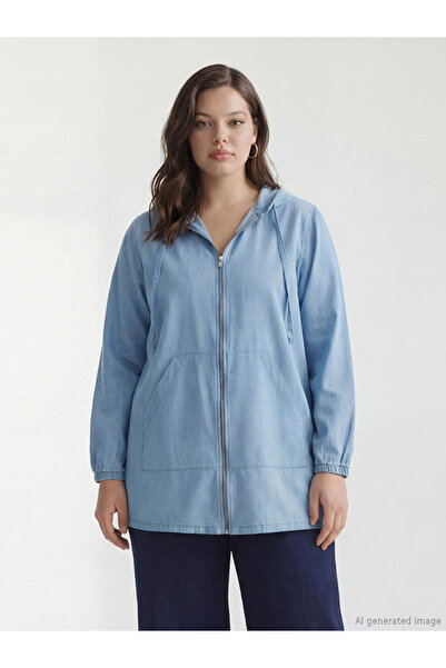 LC Waikiki New Season Deals from Güli̇s Gym Blue Hooded Women's Jean Tunic