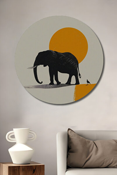 Teona Ahşap Aslan Fil Ve Küçük Kuş Silüet Sanat Ahşap Dekoratif Tablo Yuvarla...